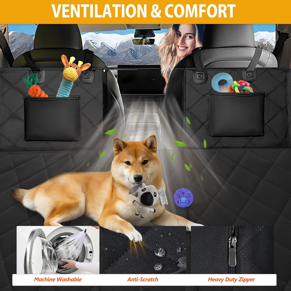 Back Seat Extender for Dogs-Large Space, Dog Car Seat Cover Hard Bottom Holds 400Lbs, Sturdy Backseat Extender for Dogs, Waterproof Dog Hammock for Car Dog Car Bed for Car, SUV, Truck Black
